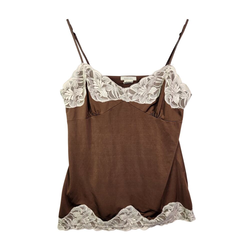 Y2K Maurices Lace Trim Babydoll Tank Top L Chocolate Brown Fairy Romantic Whimsy